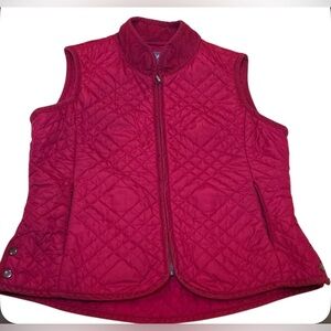 J Jill Women's XS Petite Red Quilted Vest Brass Zipper corduroy Collar